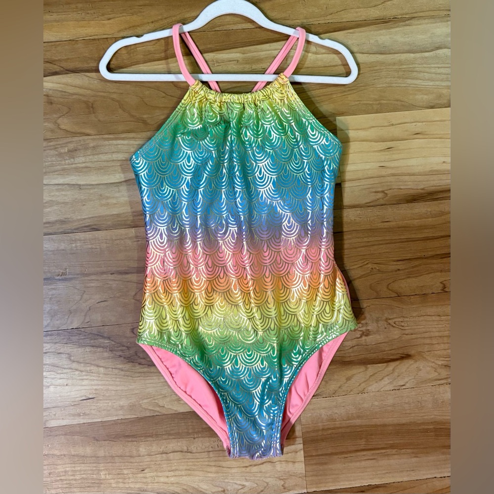 Like New! Cat & Jack, Shimmery Rainbow Ombré Swimsuit, Girl’s Size 10/12